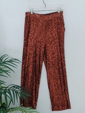 Cable & Gauge Rust Sequin Straight-Leg Pants